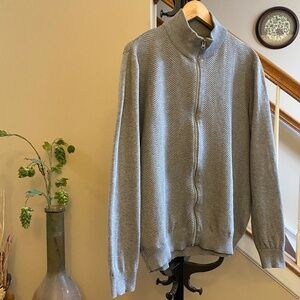 Gino Marcello Funnel Neck Cotton Knit Grey Zip-Up Sweater Size Large